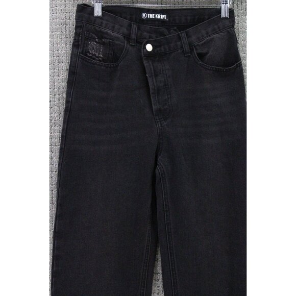 The Kript Jeans Womens Small S Black Faded Straight Distressed Baggy Fit Cotton - Picture 2 of 10
